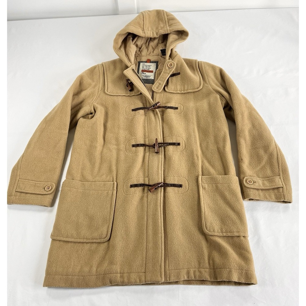 Vintage Abercrombie Fitch Womens Wool Blend Duffle Coat Hooded Leather Toggle M